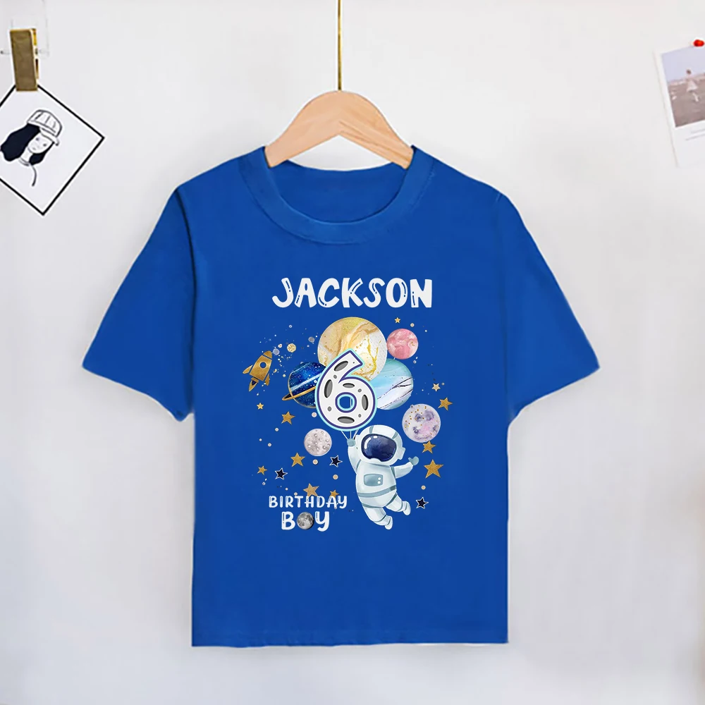 Personalized Astronaut Kids Birthday Shirt 1-9 Years Birthday Outfit Child Rocket T-shirt Boys Space Theme Party Clothes Tops