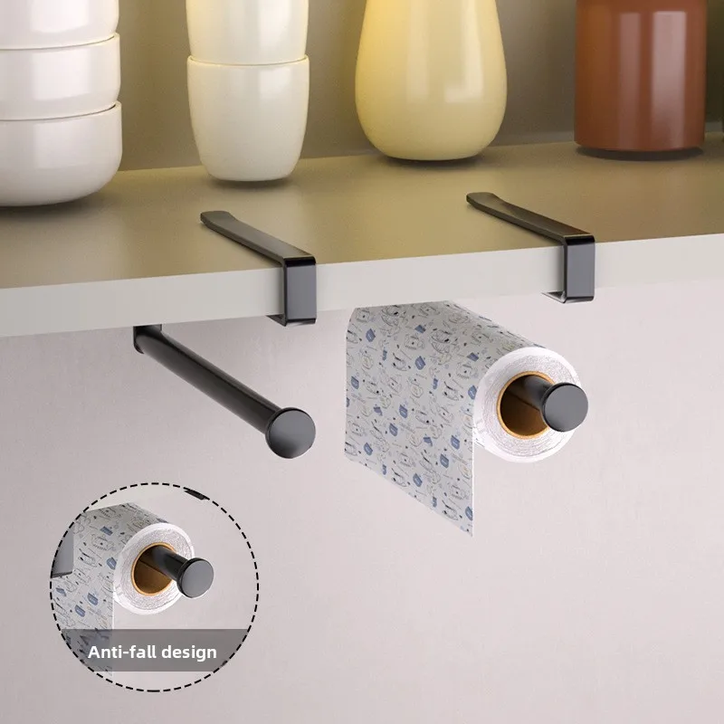 

Punch-Free Hanging Storage Rack - Thickened Kitchen Paper Towel Holder with Cabinet Roll Rack for Plastic Wrap and Rags