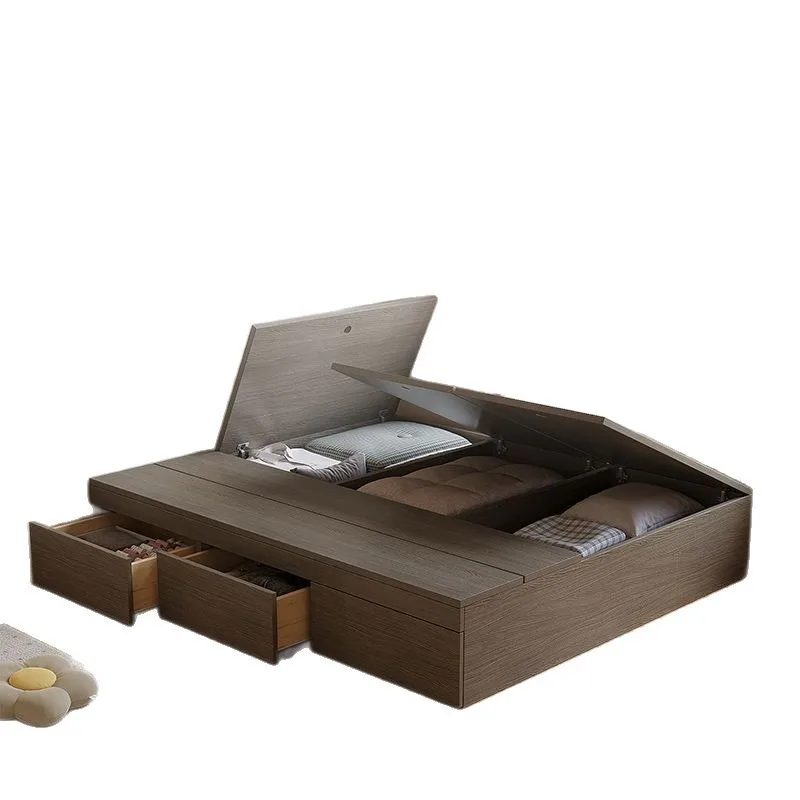 All solid wood wardrobe bed tatami bed high box storage double storage single bed small apartment box