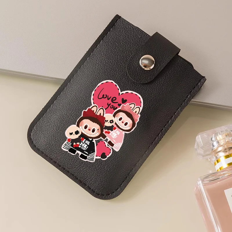 Labubu PU Leather Card Sleeve Wallet Pull-out Hold 5 Bank Cards Storage Pouch Cute Cartoon Anime Compact Fashion Printing Gifts