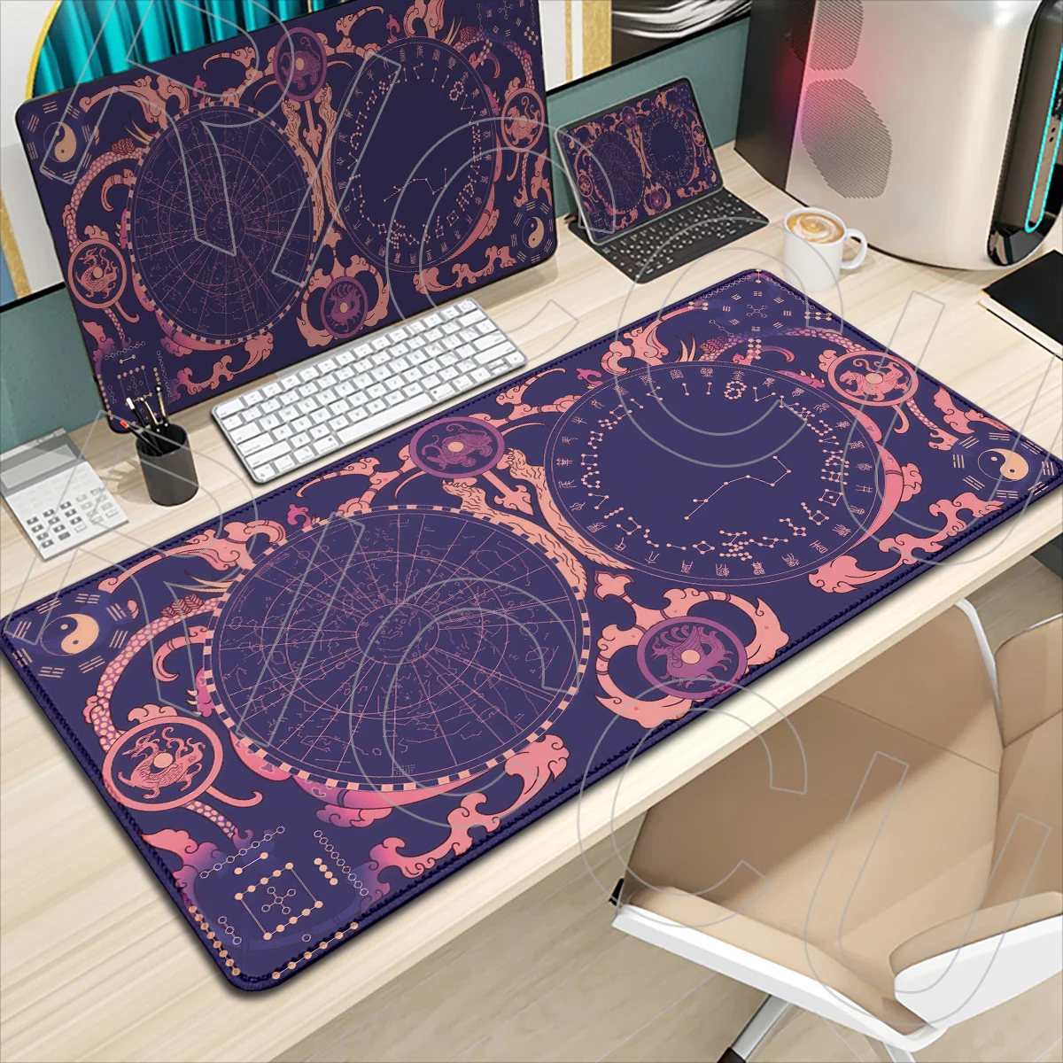 

HD XXL Desk mat Gaming Astrology Hetu Luoshu Aesthetic Rubber Mouse pad Cartoon Celestial Phases Non-slip PC Accessories carpet