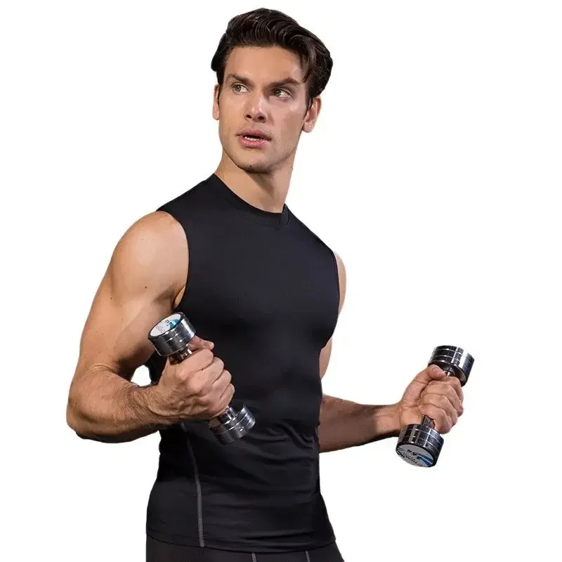 Sweat-shirt de sport slim à compression pour hommes, couche de base serrée, t-shirt en fibre, haut Singlet, vêtements de sport athlétiques,