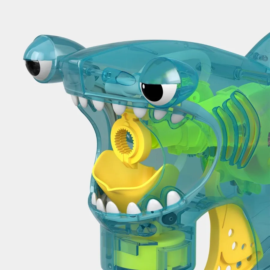 Light‑Up Shark Bubble Blaster, Blue/Yellow, Comes with 2 fl oz Bubble Solution, Kids Outdoor Bubble Toy
