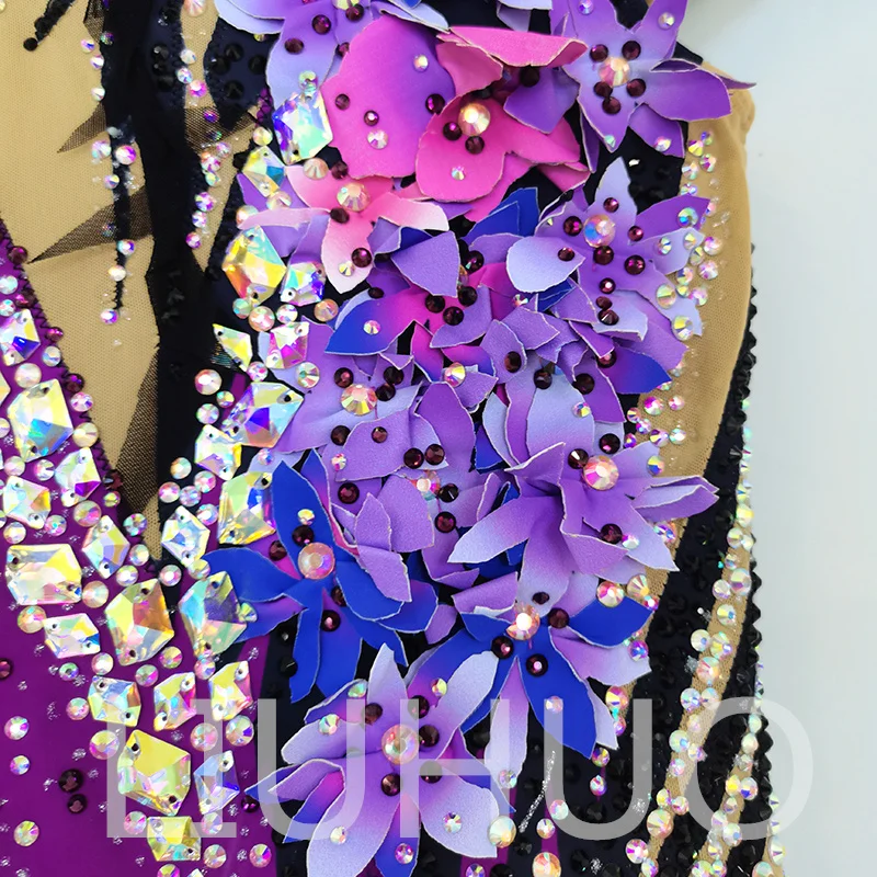 LIUHUO Rhythmic Gymnastics Leotard Purple Competitive Cheerleading Performance For Children