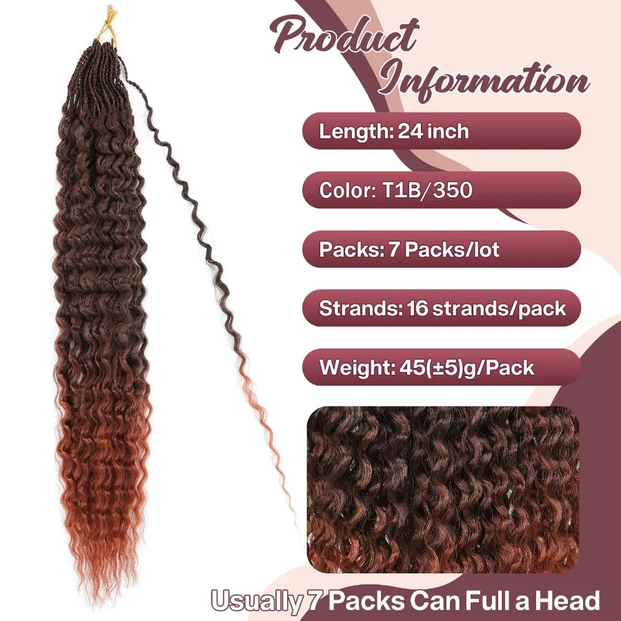 شعر كروشيه مموج عميق 24 بوصة 7 عبوات من الشعر الاصطناعي الطويل المُحلق مسبقًا للنساء ذوات البشرة السمراء مع نمط ملتف عميق وصندوق حورية البحر بوهو #3