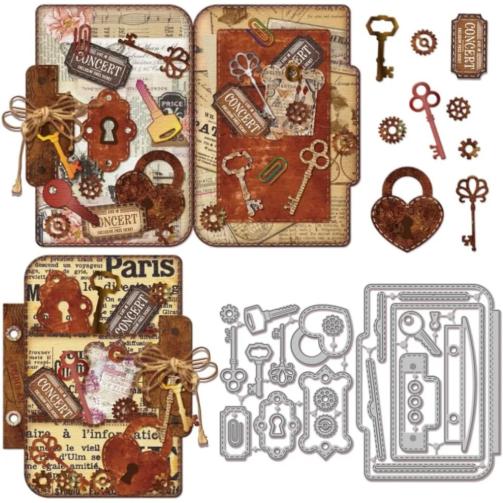 Schlüsselbund-Schneideformen für DIY-Scrapbooking, Metall-Schloss-Stanzformen, Schlüssel-Stanzformen für Kartenherstellung, Prägung, Fotoalbum