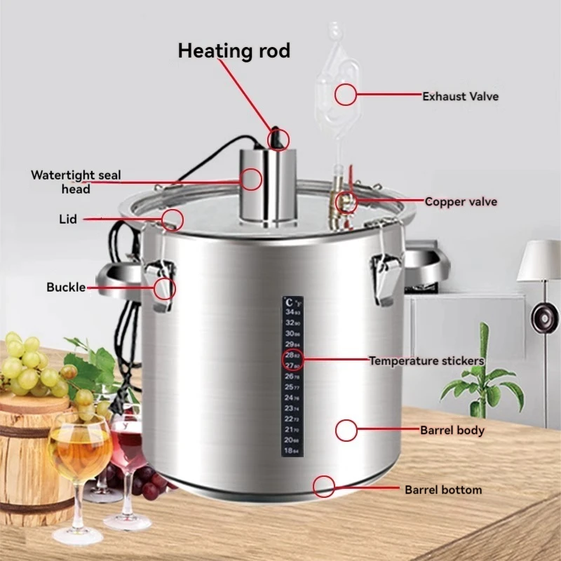 Barril de fermentação de temperatura constante barril de vinho fermentador de aço inoxidável aquecimento vinho equipamento de fermentação de frutas