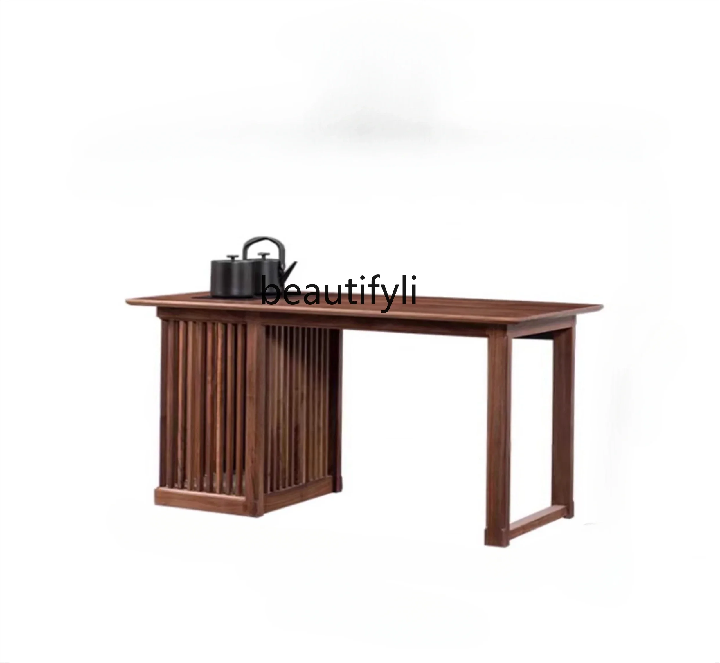 

A48 New Chinese-style small apartment balcony tea table and chair black walnut home kettle integrated embedded tea making table
