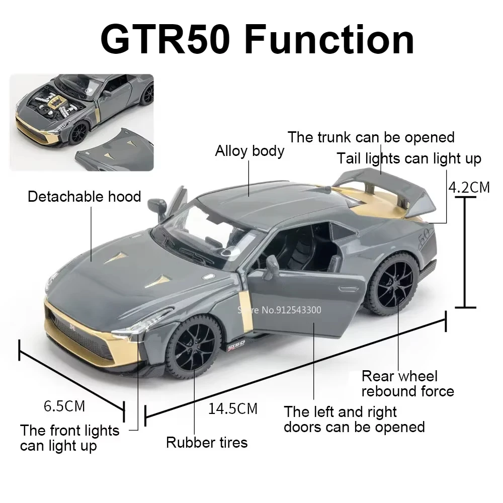 1:32 Scale SYLPHY GTR50 Toy Car Model Alloy Diecast Pull Back Sound Light Models Adult Toys Collection Vehicles Holiday Gifts