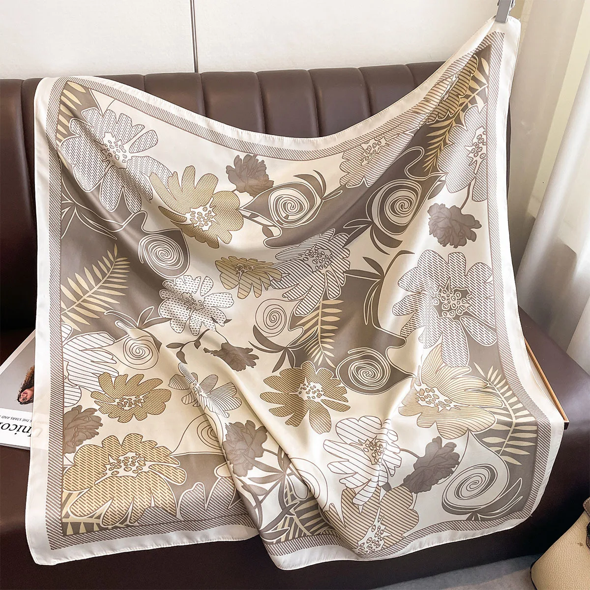 2025 Luxury Brand Square Scarf Design Shawl Wrap 90cm Print Twill Silk Women Hijab Female Foulard Headband Bandana image 2