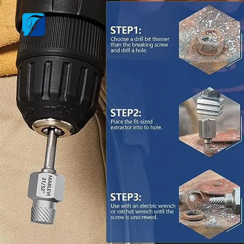 

A55F-Screw Extractor Set Steel 3/8 Inch Drive 2-In-1 Double Head Easy Out Bolt Extractor Set, For Removing Broken Studs