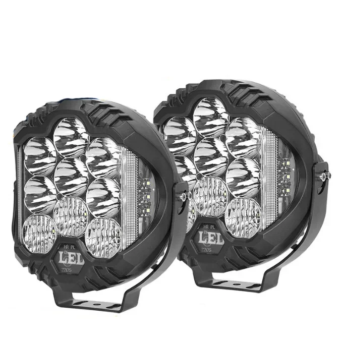 Car Modified Headlights 5 7-inch LED Round Front Bar Glows on Three Sides, Work Lights Off-road Modified Roof Spotlights