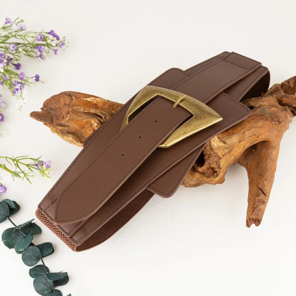 بو الجلود مرونة واسعة Cummerbunds أسود اللون الرجعية النساء الأحداث الرسمية حزام مشبك معدني حزام خصر هندسي متعدد الاستخدامات