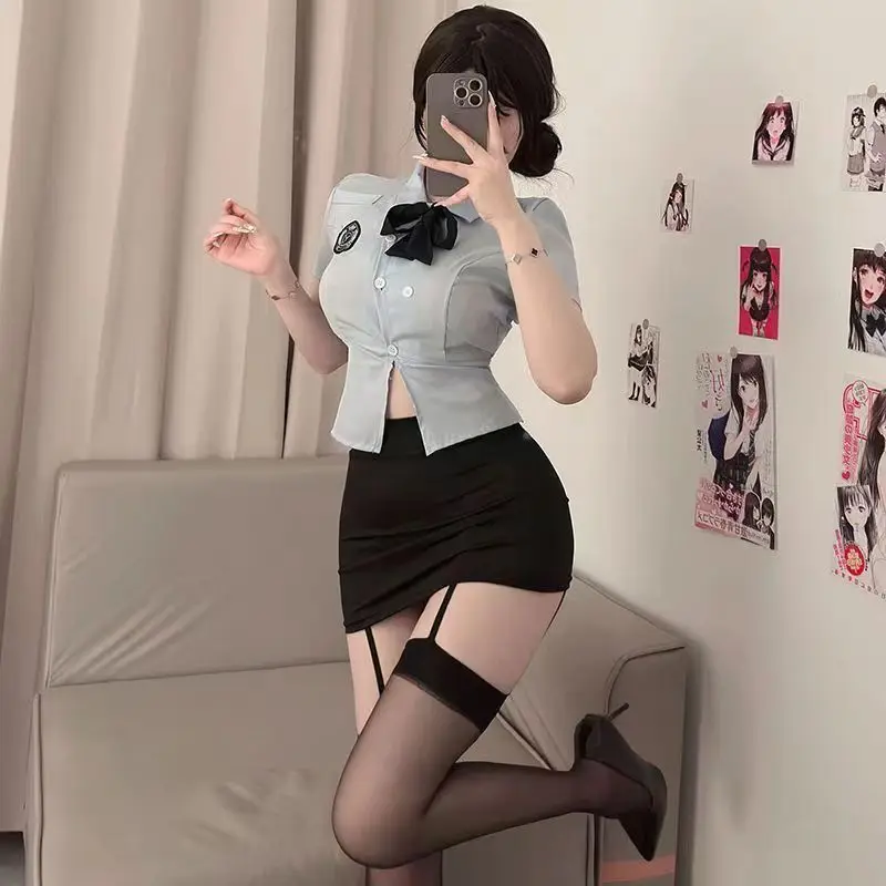 เซ็กซี่นักเรียนชุดชั้นในผู้หญิงเครื่องแต่งกายเลขานุการ Roleplay กระโปรงสะโพกเซ็กซี่ชุดนักเรียน Naughty สื่อลามก Bar Temptation