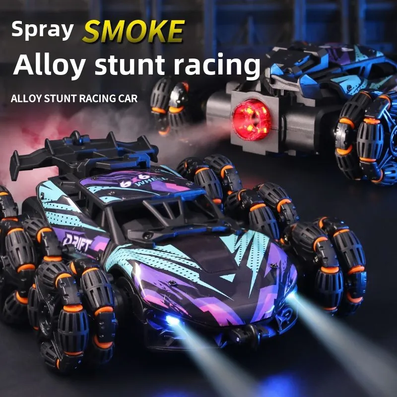 

8-Wheel Stunt Remote Control Toy Car Alloy Construction Gesture Induction Drift Spray Feature with Spare Battery Included