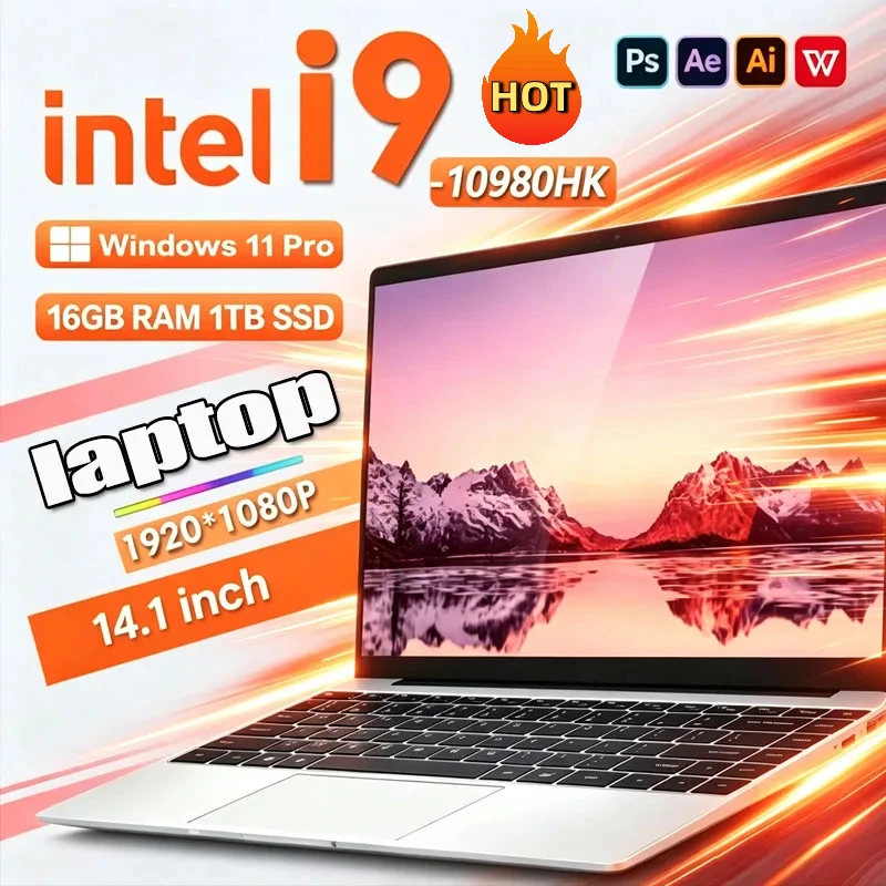 14.1 Inch Windows 11 Pro Laptops Intel Core I9-10980HK 16GB RAM 1TB SSD Office Gamer Study Notebook Computer PC 2026