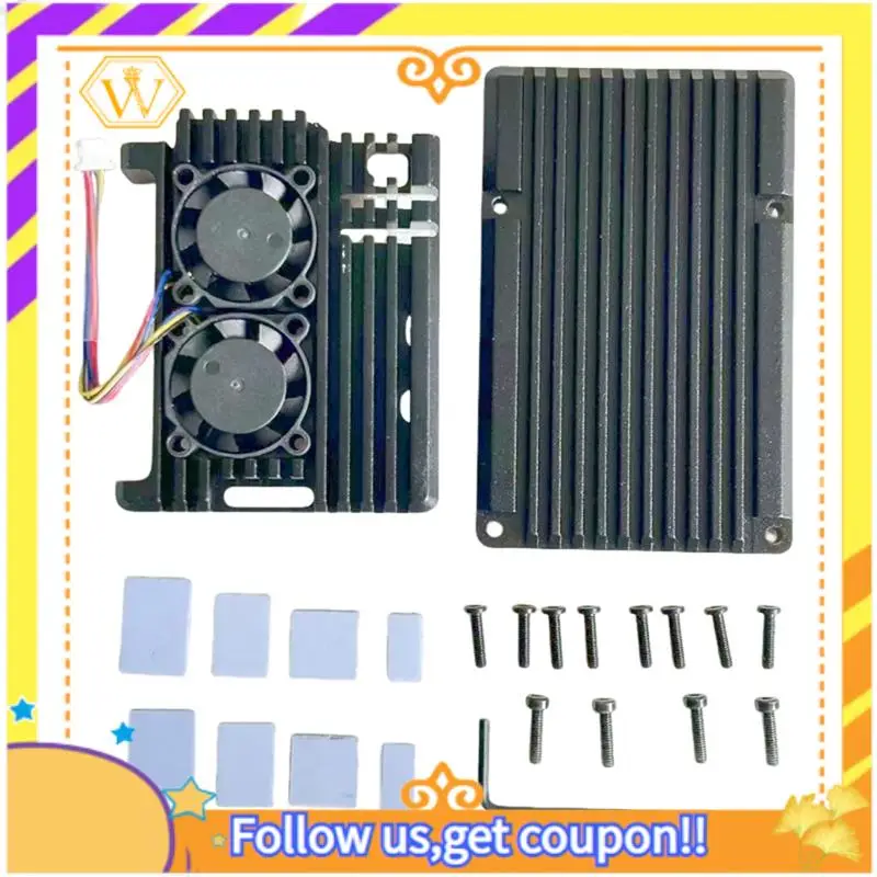 

Suitable For Raspberry Pi 5Th Generation Aluminum Shell Raspberry Pi 5 Dual Fan Cooling Protection Box Metal Shell Easy To Use