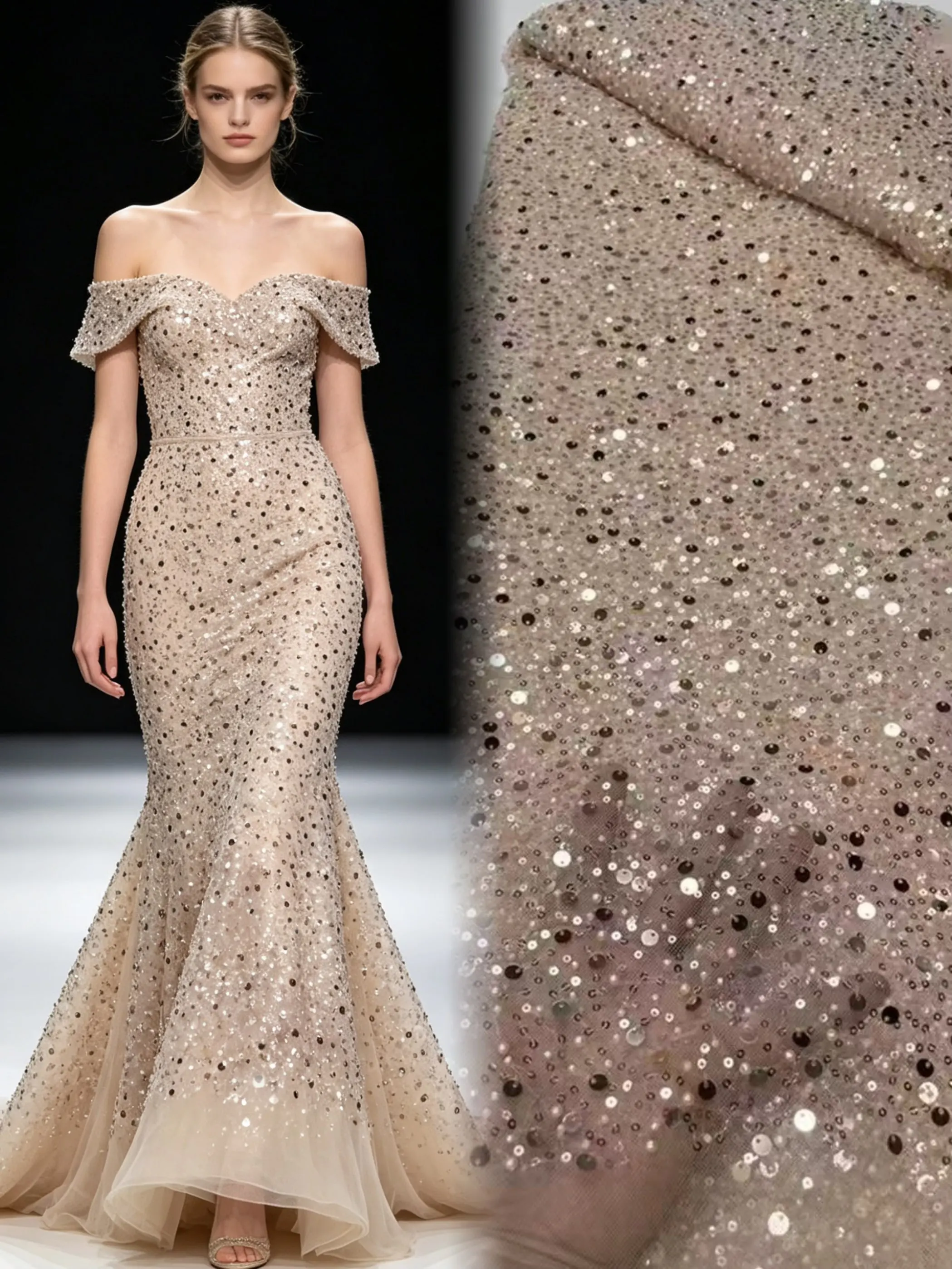 卸売ブライダルウェディングドレスレース生地人気高品質アフリカフランスビーズスパンコールチュールメッシュレース生地縫製用