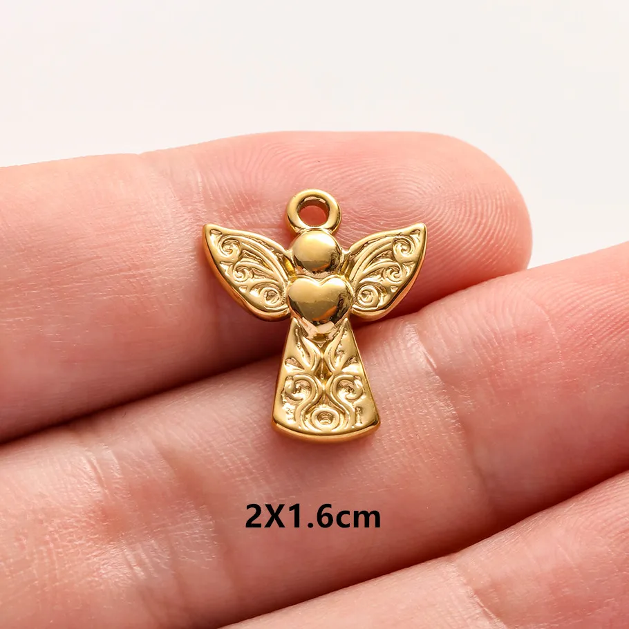 5 Stück/Lot Niedliche Engelsflügel Mädchen-Anhänger in Goldfarbe aus Edelstahl Kreuzanhänger für Schmuckherstellung DIY Ohrringe Halskette Schlüsselanhänger – Detail 3