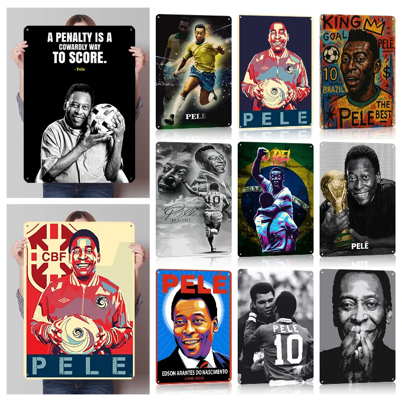 Pele Fußball Metallposter Anpassbare Wandkunst Retro Vintage Metallschilder für Fans Männerhöhle Schreibtisch-Deko Zimmer Gamer-Dekoration
