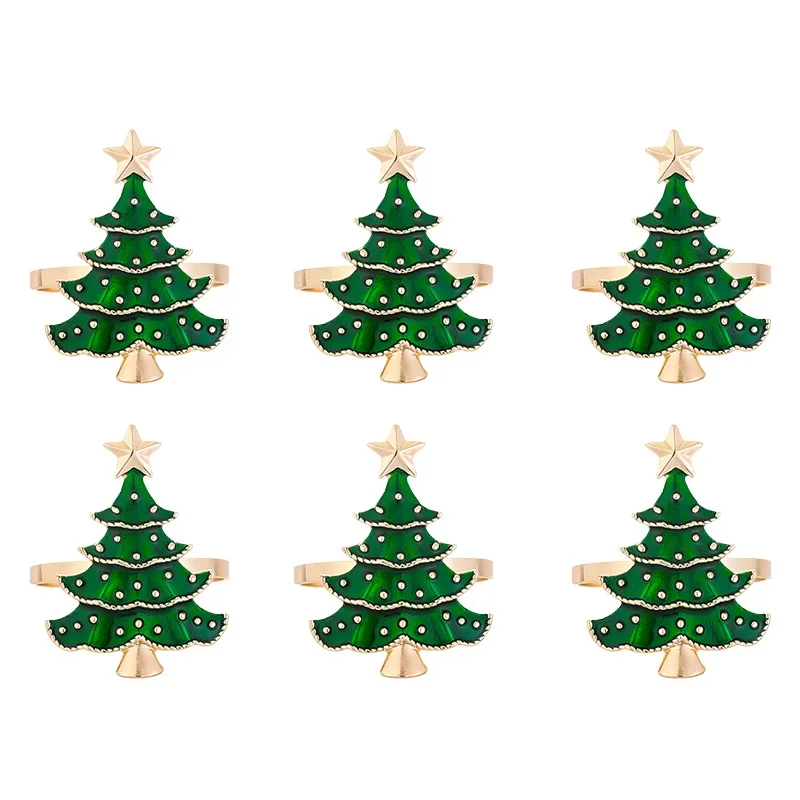 1/6Pcs Christmas Napkin Rings Xmas Tree Ornaments 2025 Christmas Home Kitchen Dinner Table Decoration New Year Party Supplies