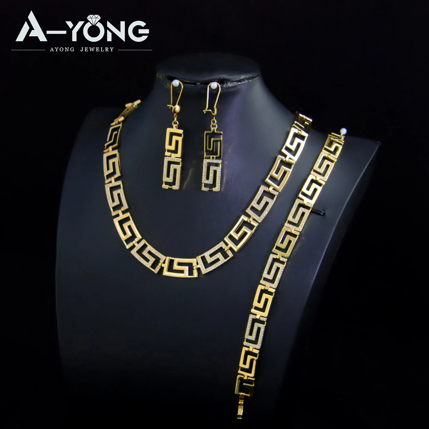 Luxury Brazilian Gold Color Necklace Set 21k Gold Plated Italian Zircon Elegant Arab Dubai Women Vintage Wedding Party Jewelrys