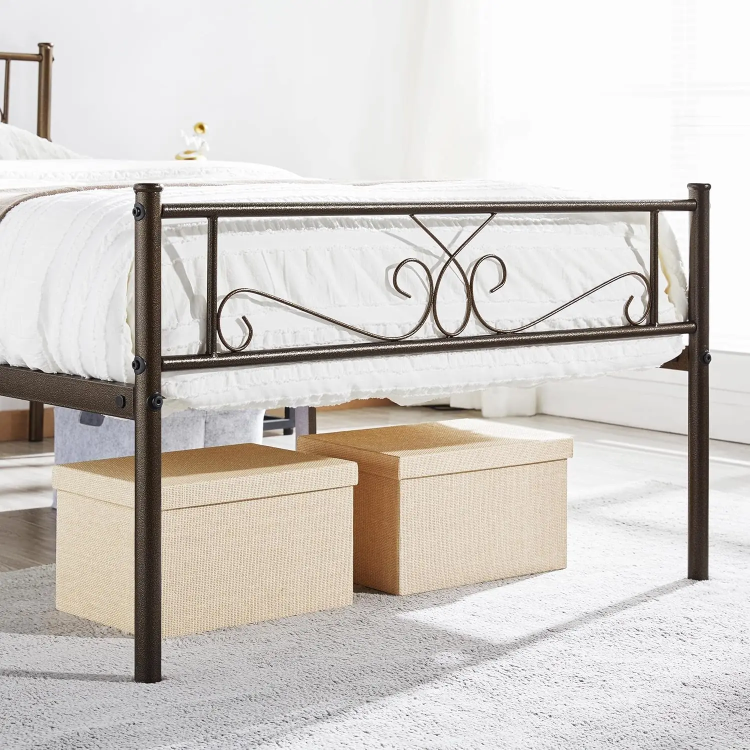 Double bed frame metal platform bed with headboard and footrest, easy to assemble, ground clearance: 12.6 inches/bronze