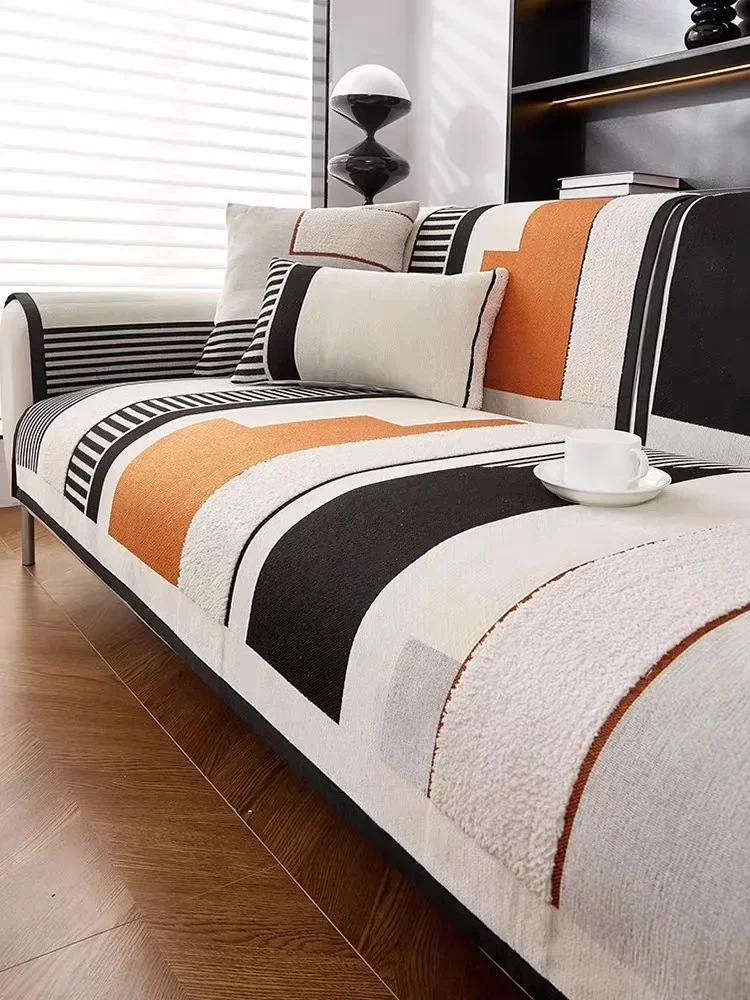 Modern Solid Color Winter Lamb Wool Sofa Towel Thicken Plush Soft and Smooth Sofa Covers for Living Room Anti-slip Couch Cover