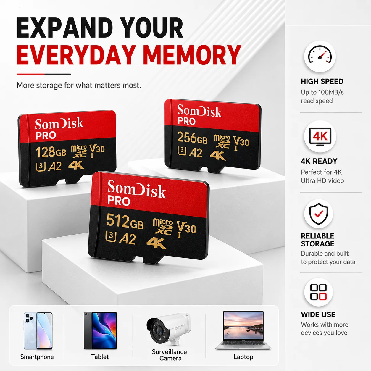 Tarjeta Micro SD de 128 GB, tarjeta de almacenamiento de gran capacidad, Clase 10 V30, 100 MB/s, tarjeta TF rápida, grabación de vídeo de alta definición para la vida diaria