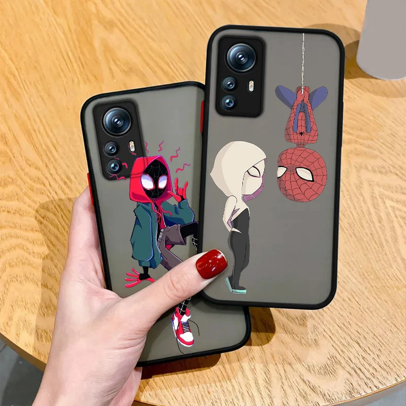 Marvel Spiderman Couple For POCO X5 X4 X3 NFC X2 M5S M6 M4 M3 M2 C51 F5 F4 GT Pro Frosted Translucent Phone Case