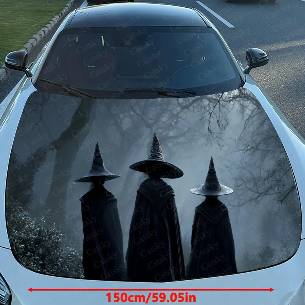 Car Decal Three Witches with Dark Reflective Artistic Fusion Design, Creating a Mysterious and Shadowy Visual Car Hood Sticker,