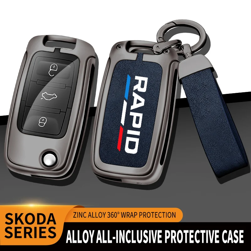 Car TPU Zinc Alloy Key Case Bag For Skoda Rapid Kodiaq Car Key Chain Car Metal Key Shell Car Interior Decoration Accessories