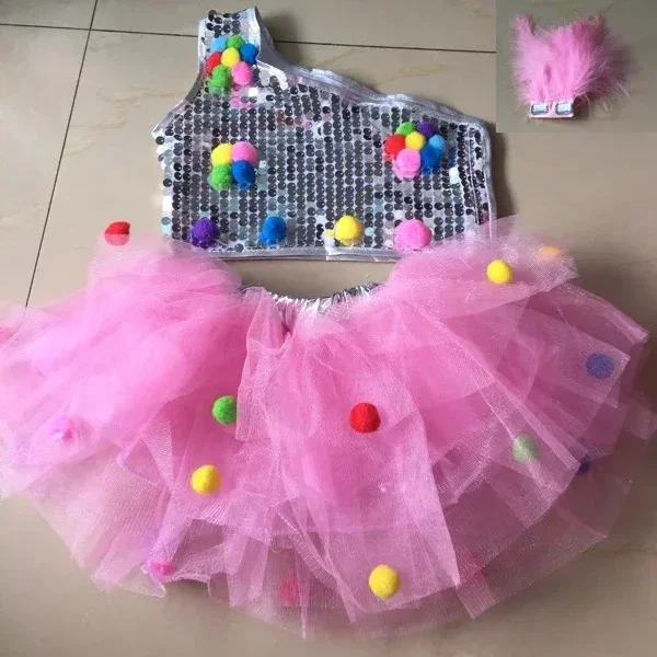 Girl Boy Jazz Dance Latin Dance Ballet Dance Costume Sequin Costume Children Modern Puff Skirt Performance Costume