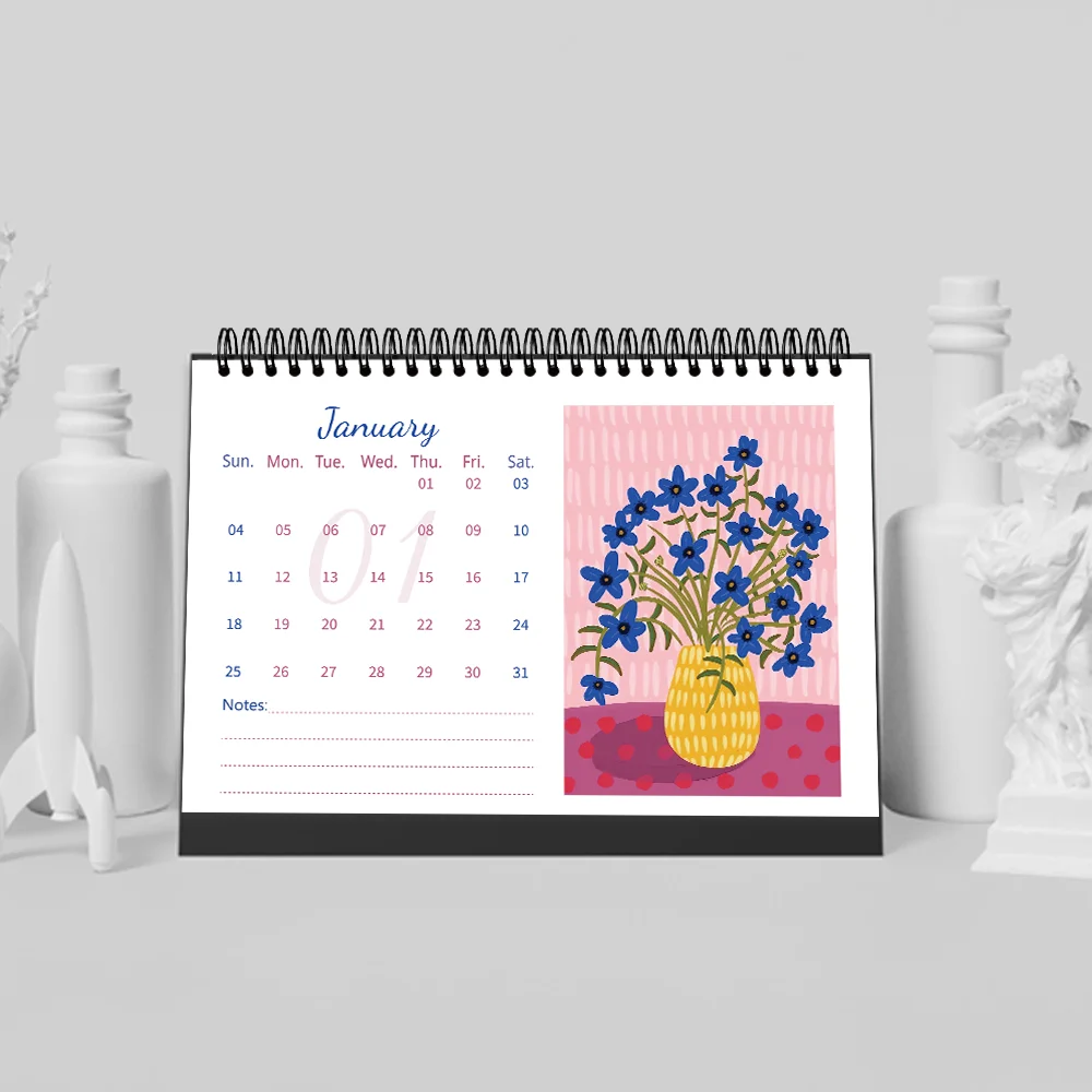 1pc 2026 Calendar,Retro Floral Illustration,Abstract Art Style,Standing Desktop Organizer,Perfect Gift for Birthdays,Christmas