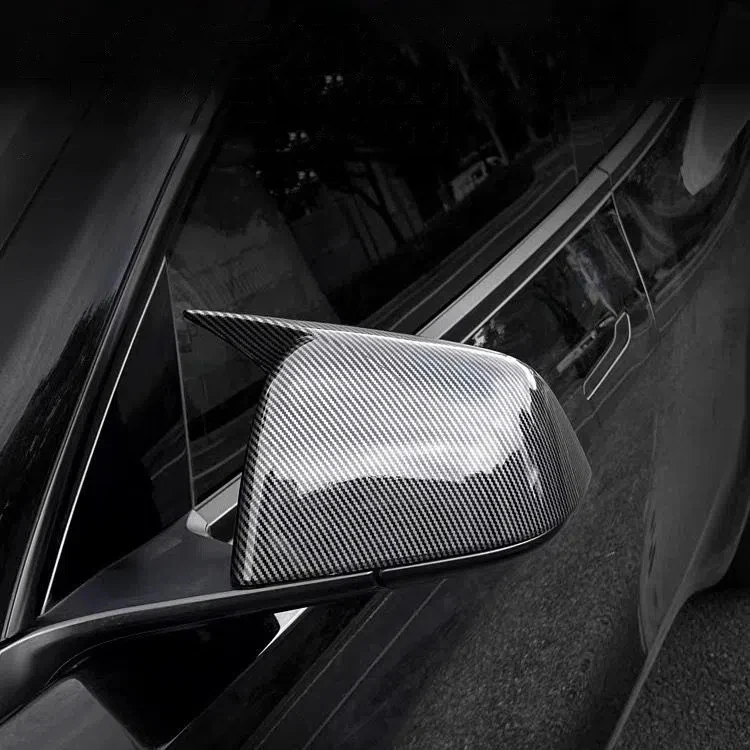 

For 2021 Tesla Model Y Car Rearview Mirror Cover Shell Carbon Fiber Horn Mirror Cover Car Exterior Modification Decoration