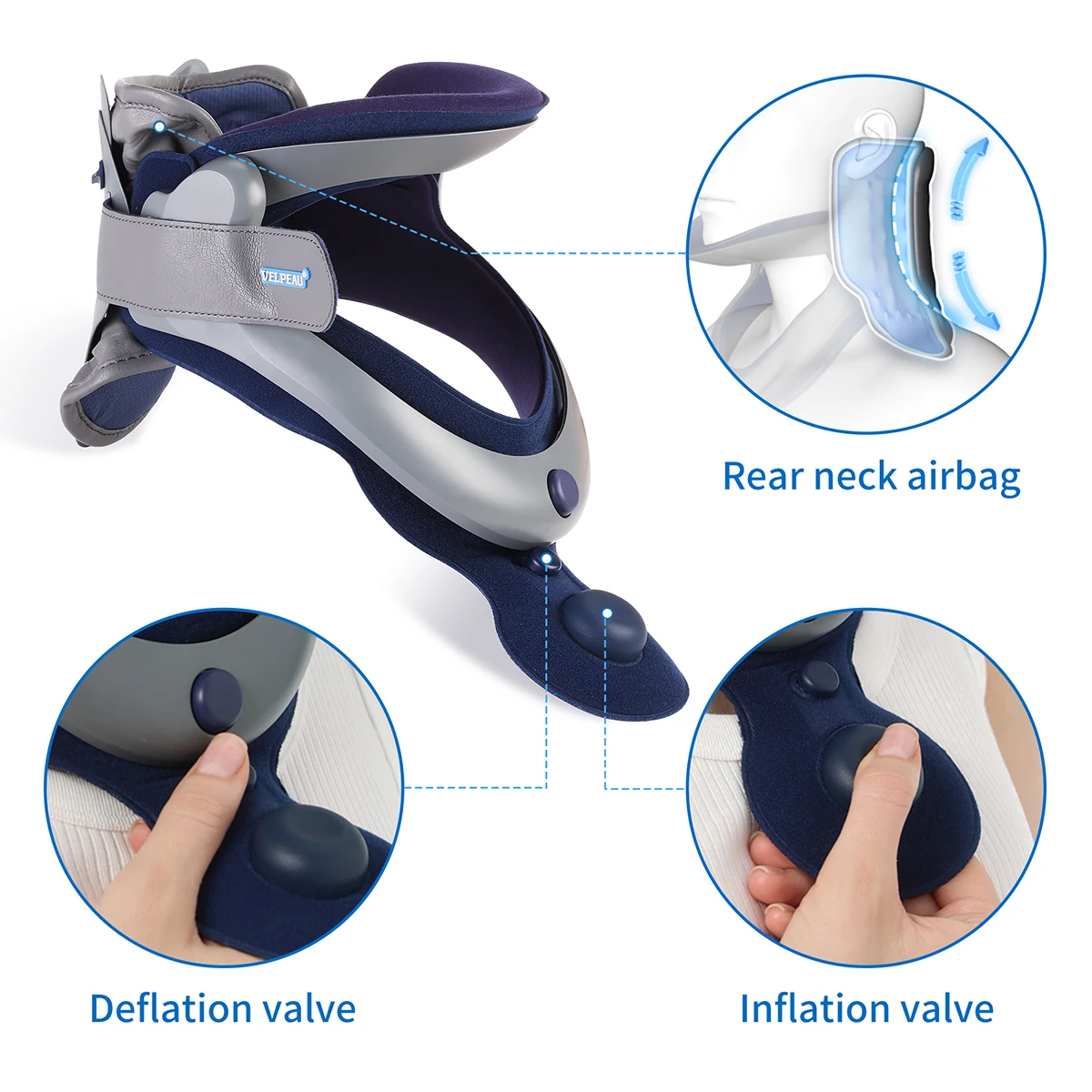 VELPEAU Cervical Neck Traction Device Inflatable for Posture Correct and Neck Strain Adjustable Neck Stretcher for Men & Women