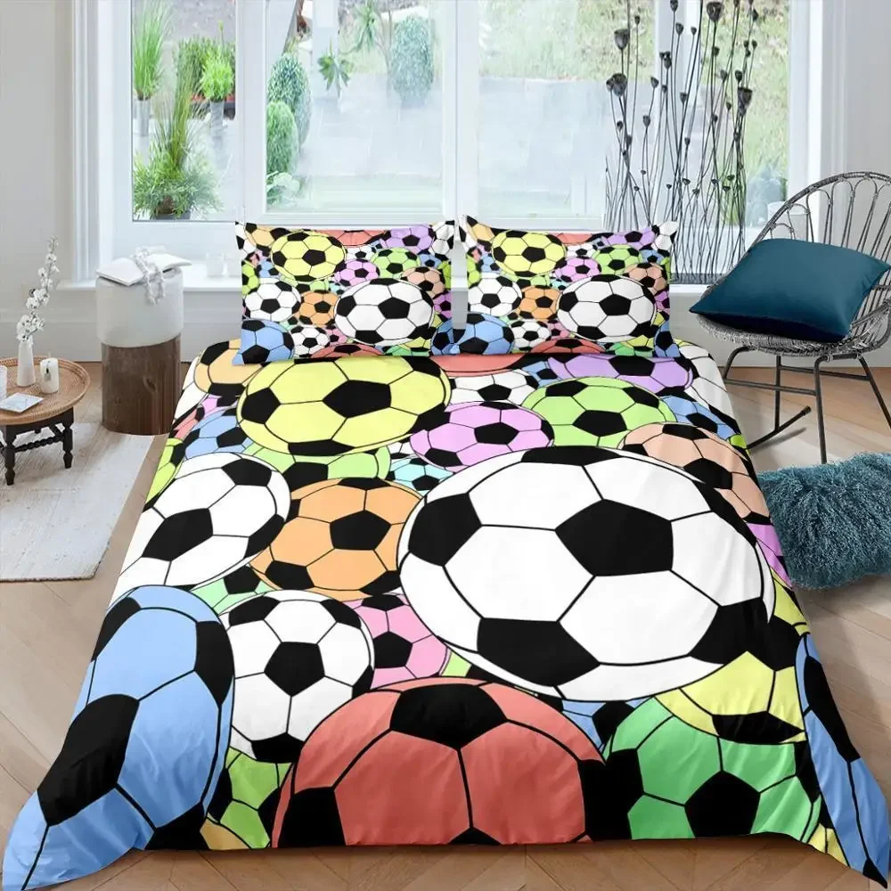 2/3Pcs 3D Football Duvet Cover Soccer Football Bedding Sets Edredon Futbol Single Printed Luxury Child Kid Polyester Quilt Cover