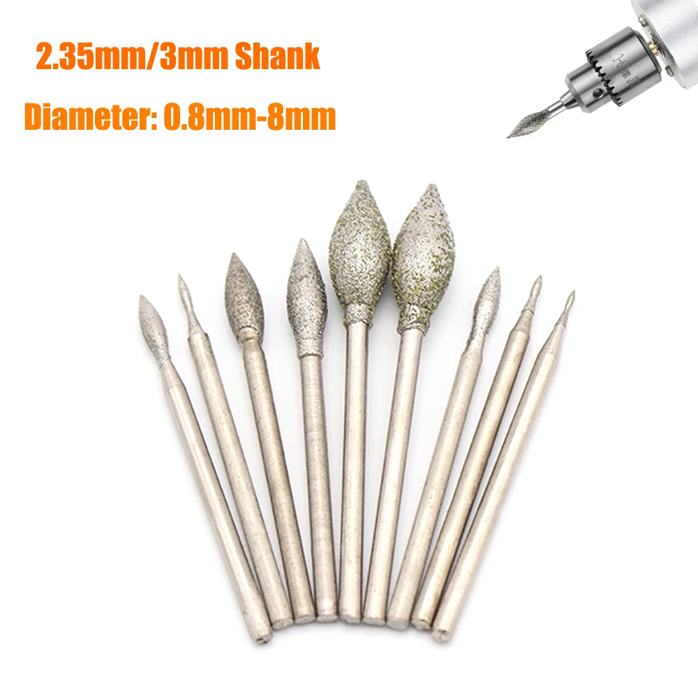 10 Pz Diamante Rettifica Testa Lucidatura J Punte Ad Ago Frese Metallo Pietra Giada Incisione Strumenti di Intaglio Per Dremel 2.35mm 3mm Gambo
