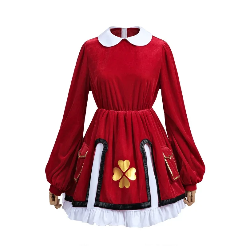 ROLECOS Genshin Impact Klee Christmas Costume Sexy Cute Red Women Autumn Winter Plush Evening Dress Klee Uniform