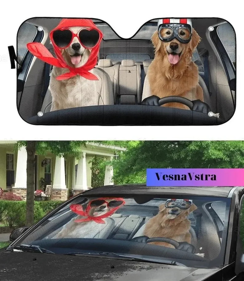 Golden Retriever Car Sunshade, Dog Auto Sunshade, Golden Car Decor, Dog Windshield Cover, Retriever Sunshade, Car Sun Protector