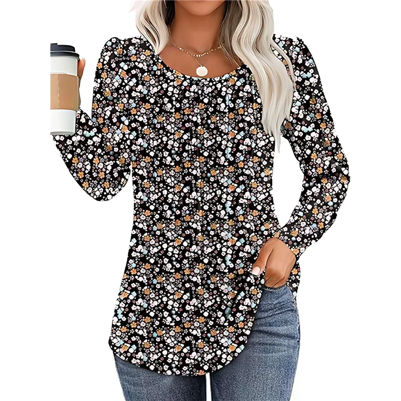 

ABP-женские пышные плиссированные блузки с круглым вырезом и длинными рукавами, нарядные повседневные свободные зимние и весенние рубашки