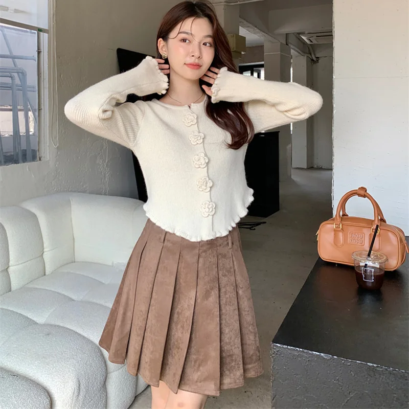 New Tight Fitting Rose Knitwear Kawaii Winter Solid Sweater Women Long Sleeve Simple Sweet Korean Style Casual Elegant Loose