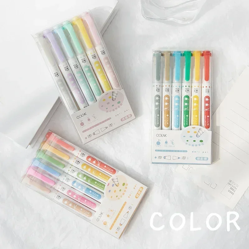 6pcs/box Watercolor Painting Brush Student Dairy Writing Art Dot Pen Double Headed Dot Pen Painting Pen Highlighter