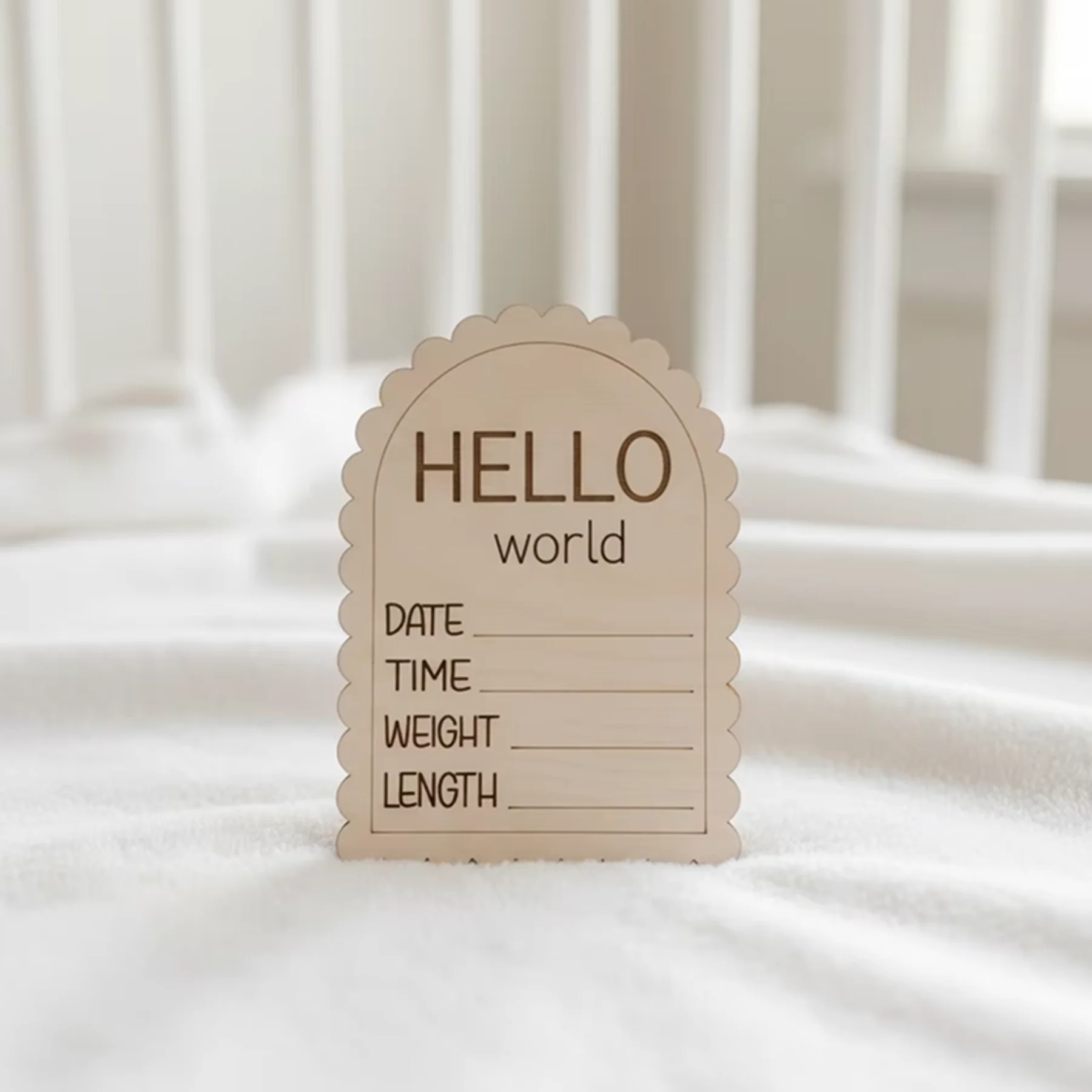 10pcs Wooden Baby Announcement Arch | Scallop Name Disc, Birth Keepsake Sign Laser Engraved Birth Stats Sign