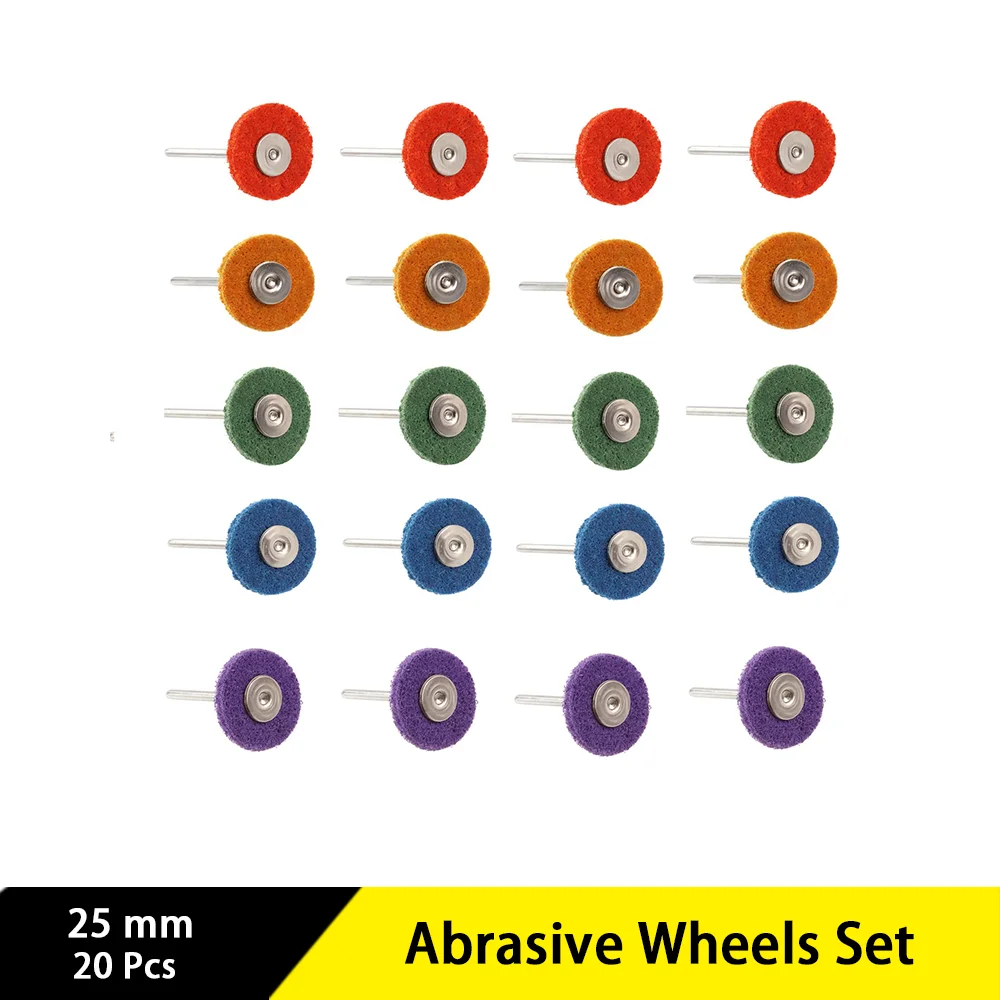 

Abrasive Wheels 25mm 20 Pcs with Shank Buffing Polishing Wheels for Deburr Blend Finish Polish Clean and Removing Coatings