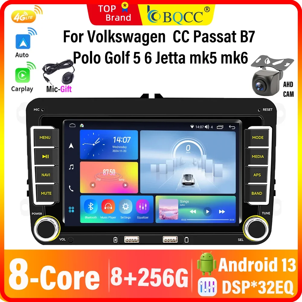 

BQCC 2 Din 7'' For Volkswagen CC Passat B7 Polo Golf 5 6 Navigation Car Radio CarPlay Android Auto WIFI GPS RDS Car Audio