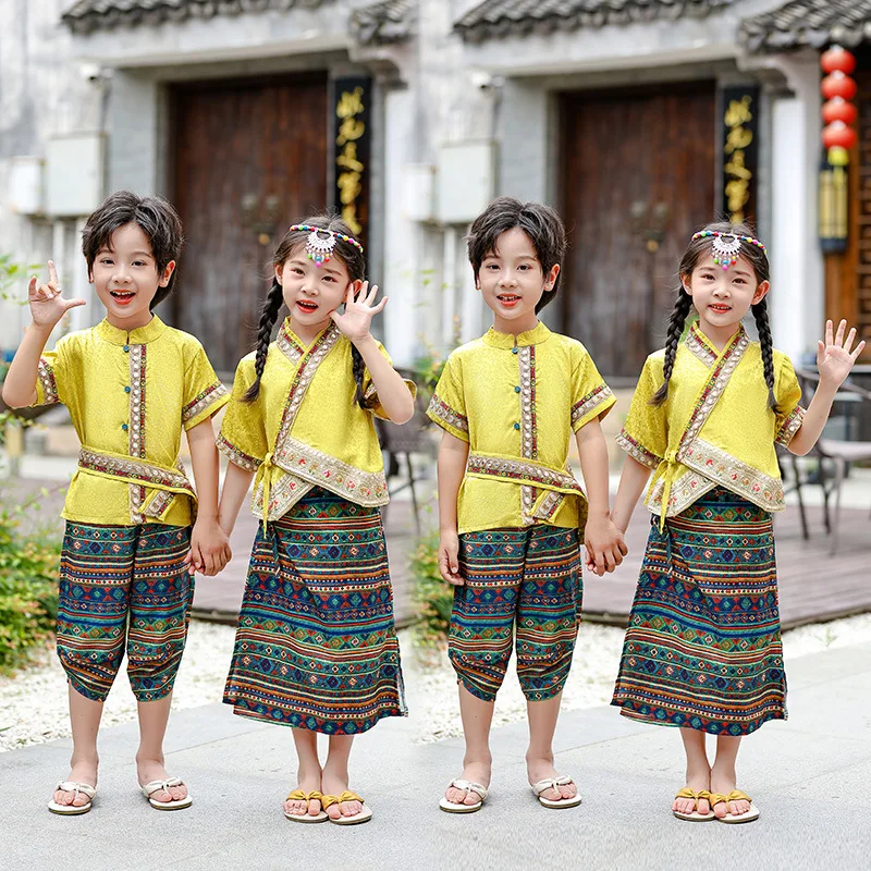 Summer Children's Festival Dress Up Yi Ethnic Costumes Dai Ethnic Minority Dance Clothes Miao Ethnic Stage Performance Costumes