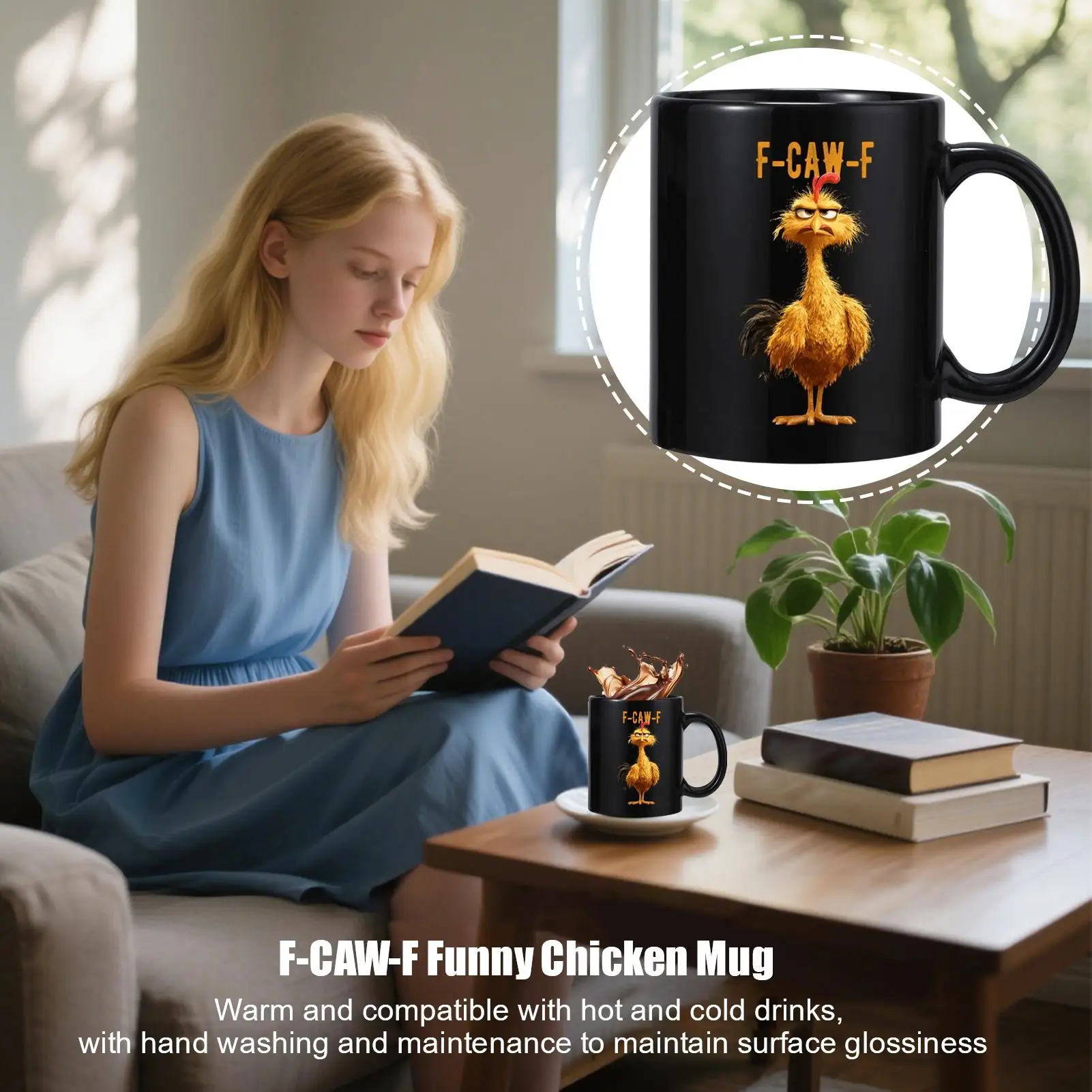 Ceramic Mug Funny 12 Oz Ceramic Chicken Cup Rooster Tea Mug for Coworkers Women Tea Work Coffee Milk Hot Cocoa Beverage Birthday