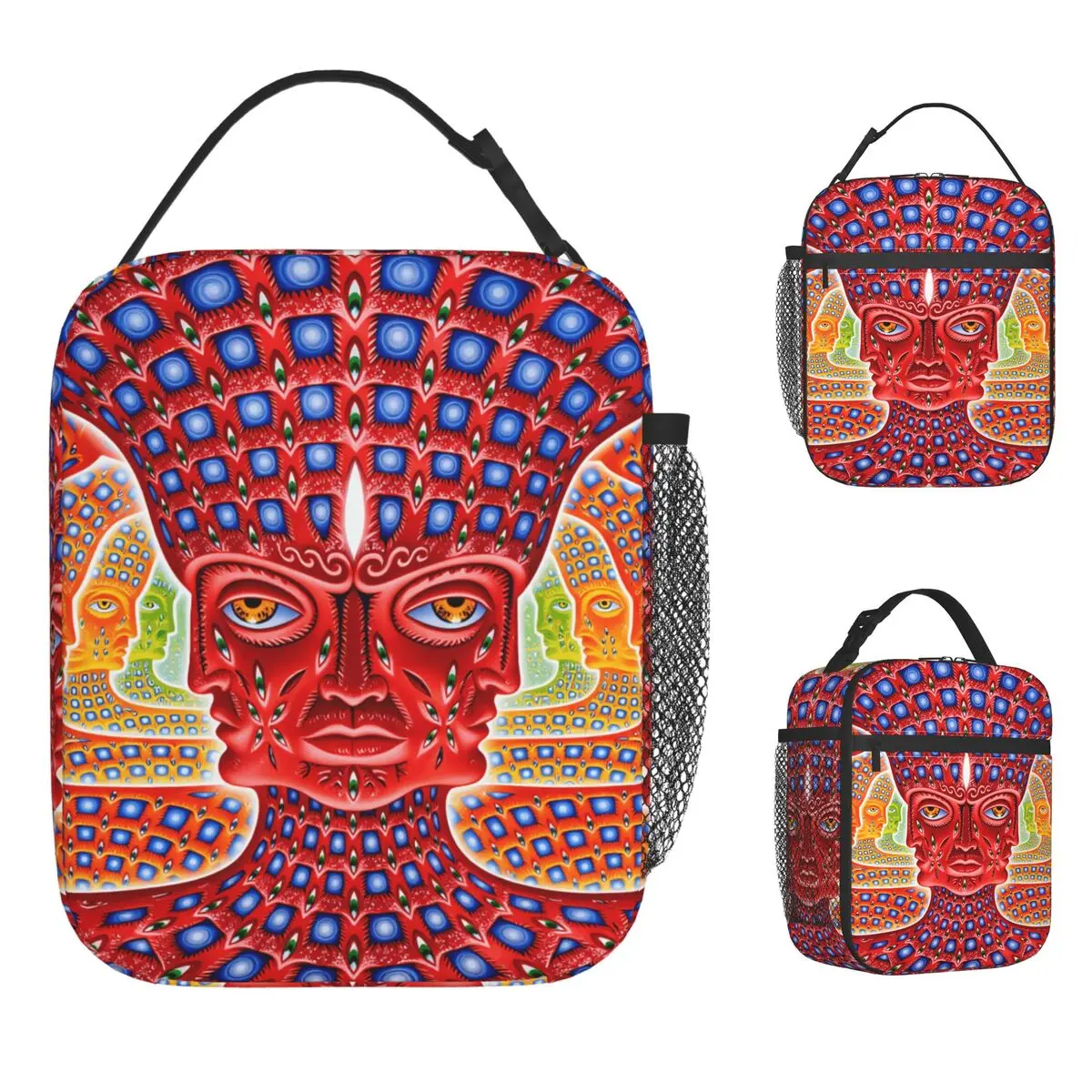 

Alex Grey Trippy Psychedelic Lunch Bag Cute Lunch Box Travel Portable Thermal Tote Handbags For Women Oxford Custom Cooler Bag