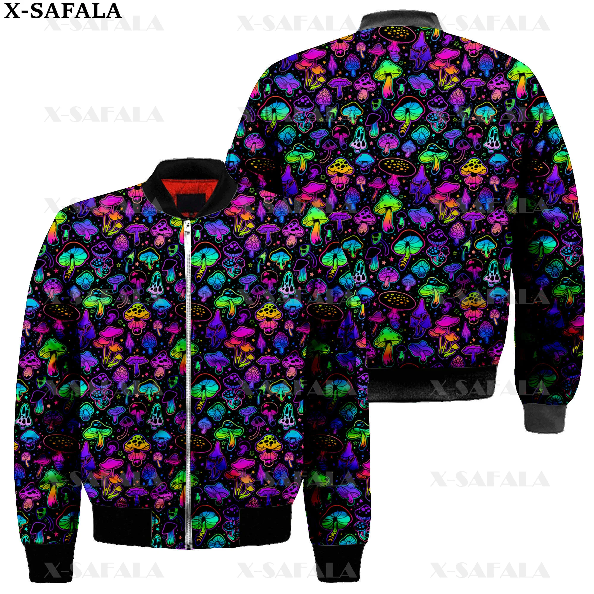 Mens Unisex 3D Bomber Jackets Psychedelic Mushroom Trippy Print Zipper Casual Harajuku Men Coat Streetwear Thick Coats-3